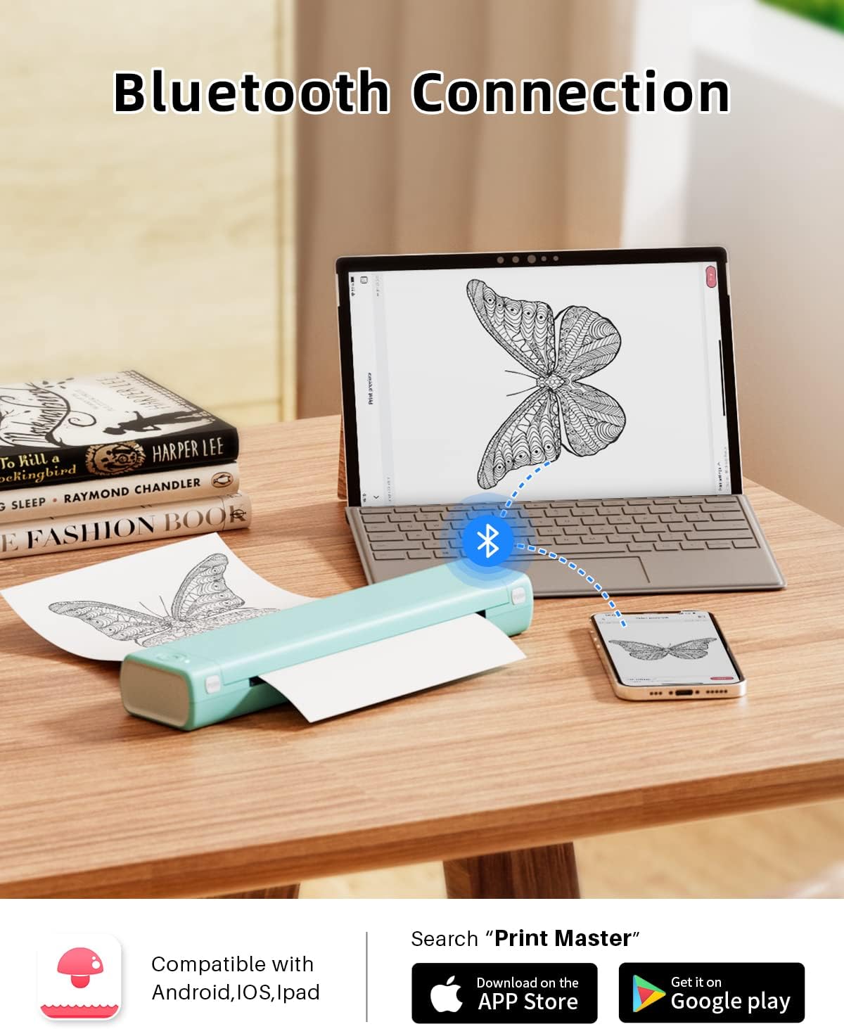 Phomemo M08F Portable Printer, Wireless Thermal Printer, Compatible with Android, iOS & Laptop, Perfect for Travel, Home, Office, School