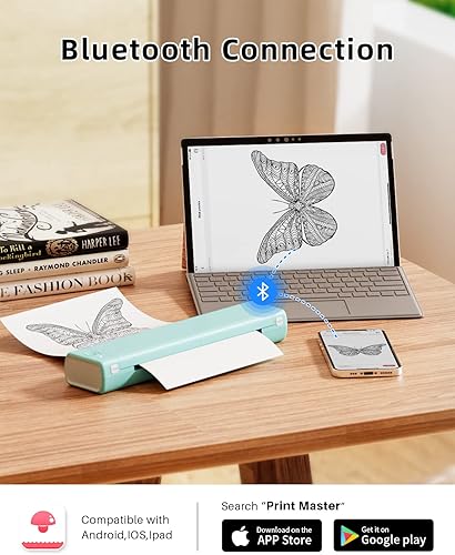 Vista 2 de Phomemo M08F Impresora portátil verde y carta de Estados Unidos plegable papel térmico tamaño 8.5 x 11 pulgadas, 100 hojas, impresora térmica