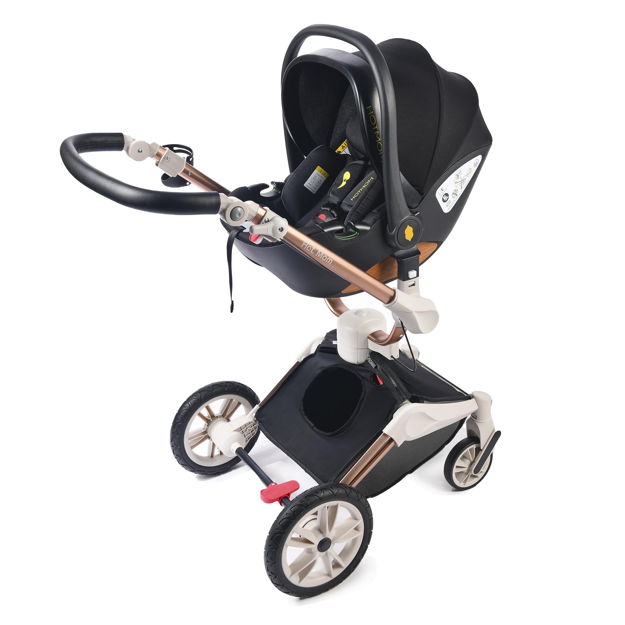 Hot Mom F023-Passeggino 3 in 1, rotazione a 360° passeggino trio per bambini,Portabicchieri/Zanzariera/copripioggia/Pneumatici grandi(Darkgray3in1)