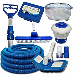 Kit Limpeza para Piscina, 6 Metros de Mangueira Flexível, Aspirador com 2 Ponteiras, Teste de PH e Cloro, Clorador Flutuante, Escova de Limpeza, Cabo de 2 Metros.
