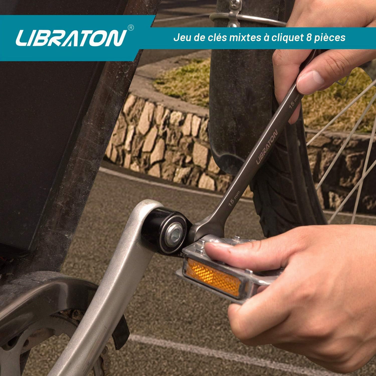 LIBRATON Lot de 8 clés à cliquet mixtes système métrique 8-19 mm | avec Cr-V construit avec placage de nickel et pochette de rangement en cuir