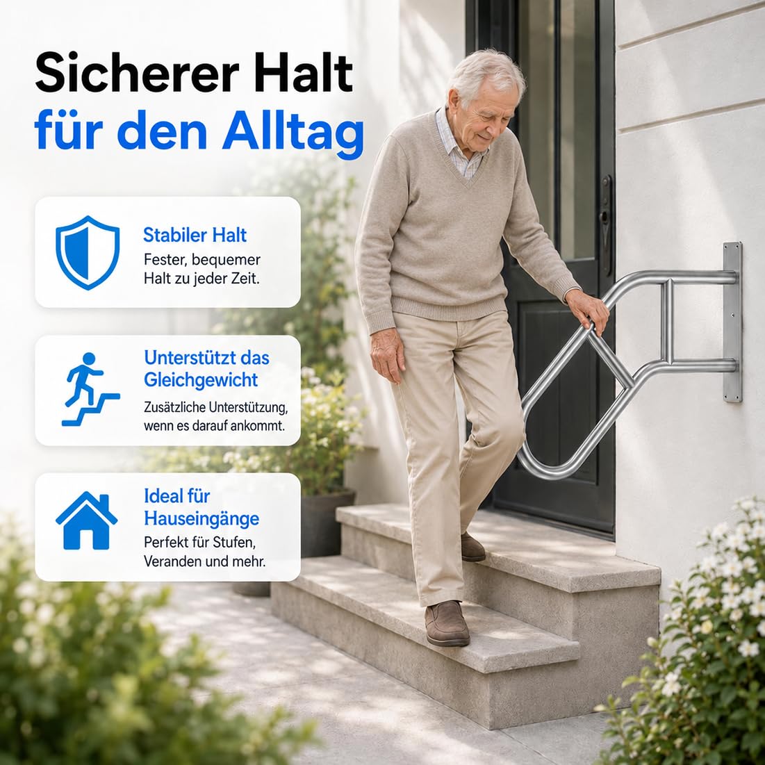 60cm U-förmiger Handlauf Edelstahl 1-3 Stufen Silber Matt Handlaüf Außen