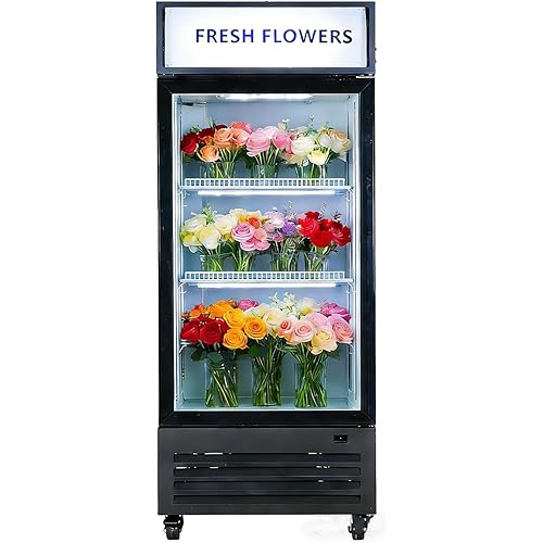 Commercial Flower Beverage Refrigerator Floral Display Fridge,Glass Door Drink Cooler with LED Light Adjustable Shelves,ETL Sanitation,Wheels Included,16.5Cu Ft,68.9''High