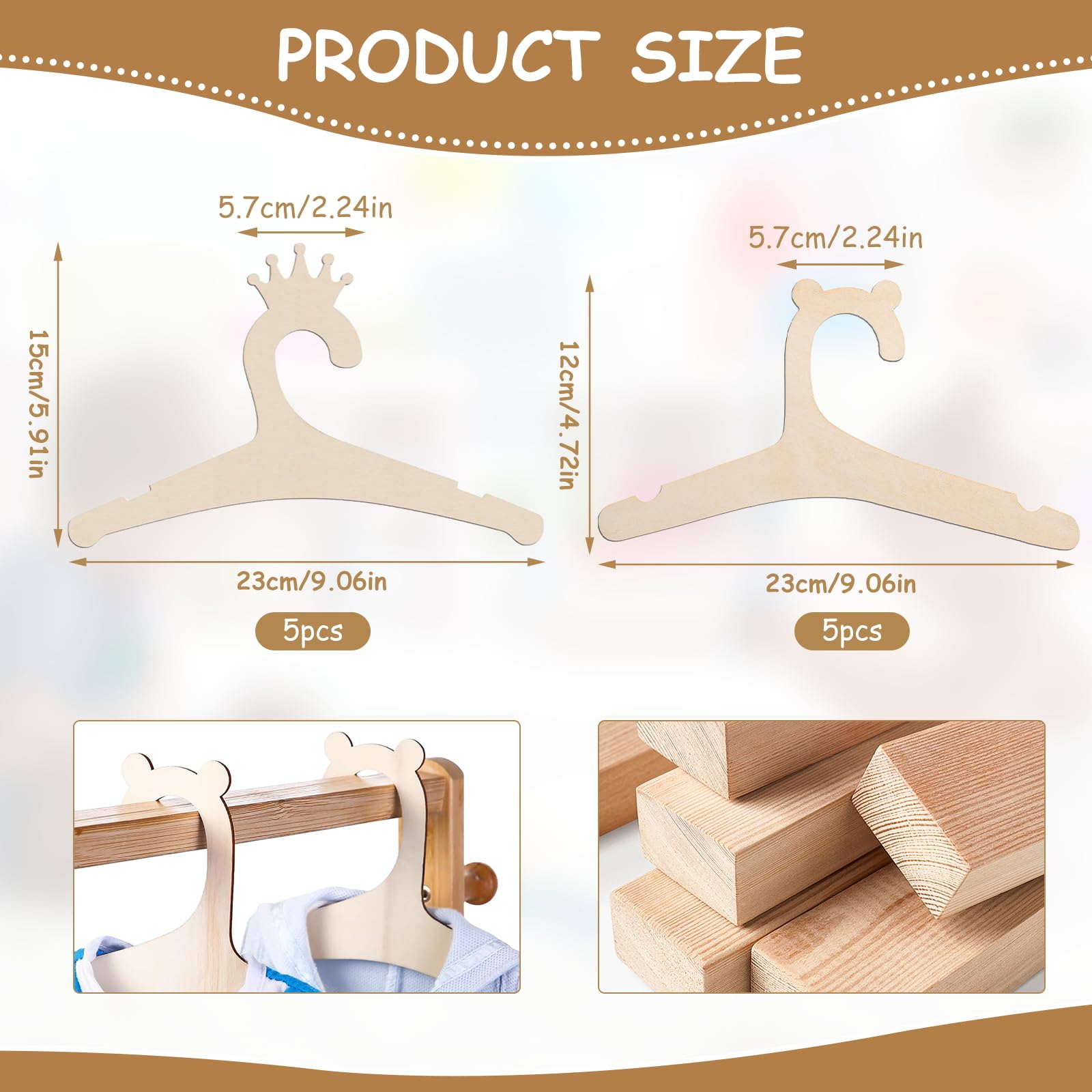 10 Pezzi Appendini in Legno per Bambini,Scaffale per Vestiti Antiscivolo Durevole,Grucce Neonato,Regalo per il Nuovo Bambino (Legno)