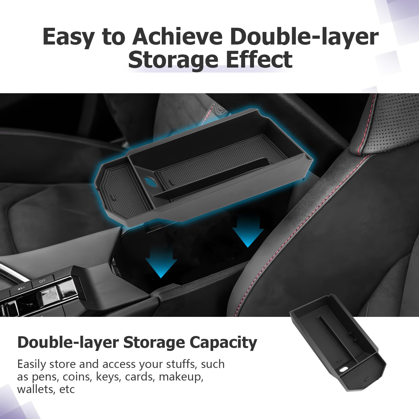 LUWU Compatible con Toyota C-HR CHR Hybrid 2024 2025 consola central caja de almacenamiento guantera organizador bandeja con alfombrilla antideslizante CHR 2025 accesorios