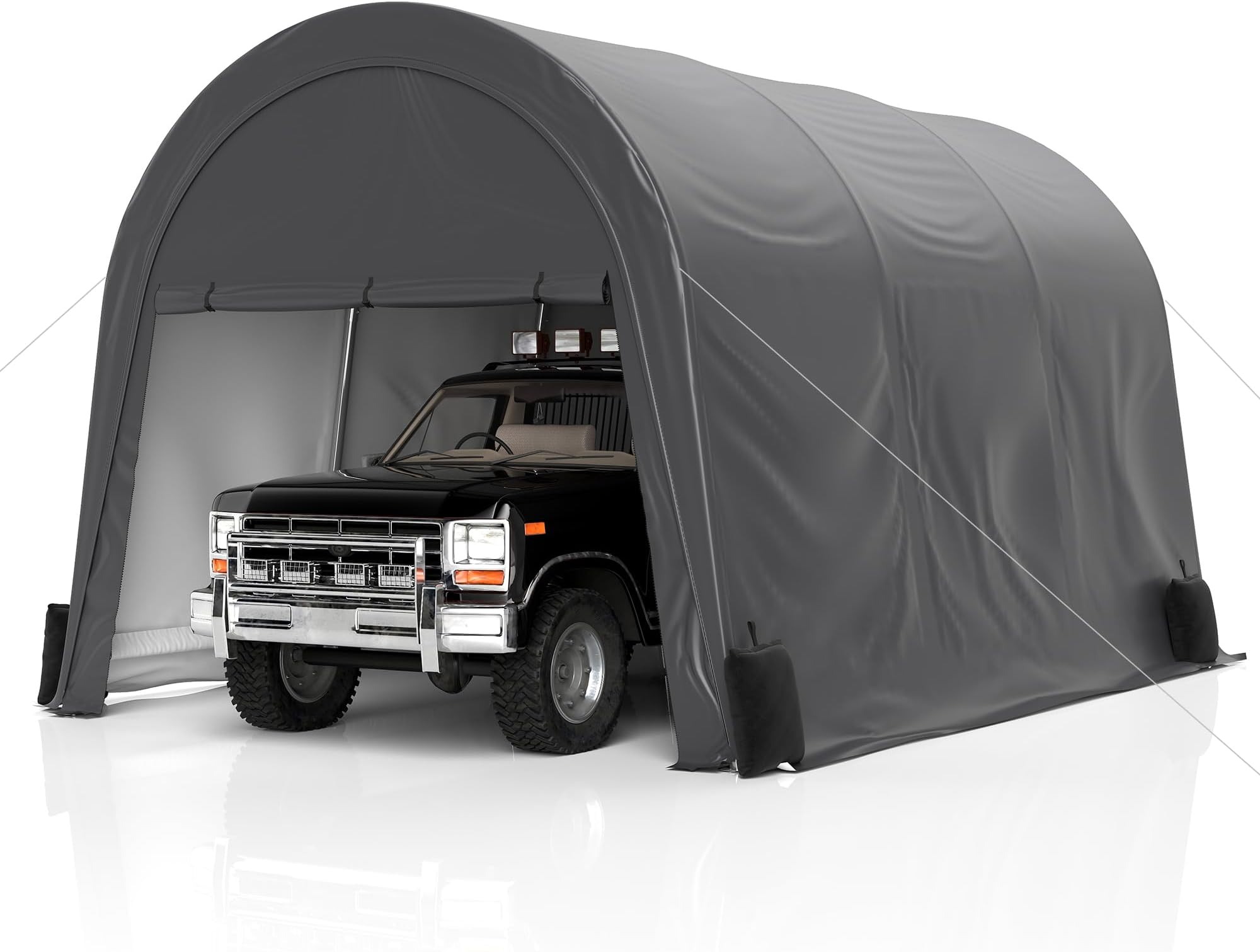 QZEN Carport 10'x15' Portable Garage, Heavy Duty Carport Canopy with Roll-up Ventilated & Large Zippered Doors, Round Style Roof Canopy Car Port for SUV, Car, Truck, Boat(10' x 15')