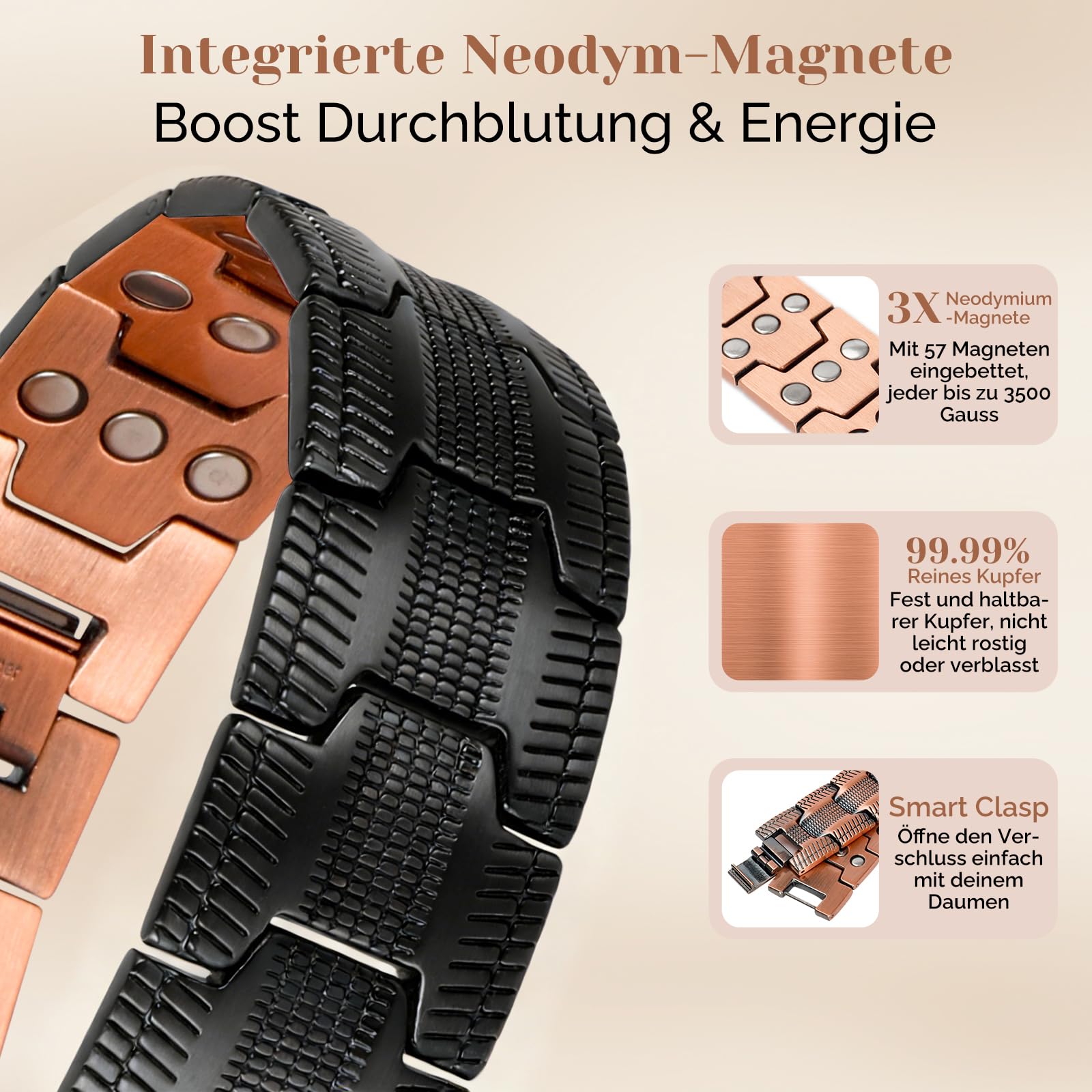 Bracelet magnétique pour homme, en acier titane, bracelet magnétique de guérison pour homme avec ultra force de 3500 aimants Gauss, arbre de vie, arbre de vie, bijoux bracelets