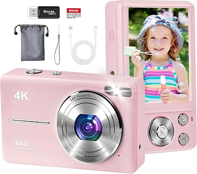 4K Digital Camera for Photography, Autofocus 64MP Vlogging Camera, 32GB TF Card, 2.8 LED Screen, 18X Zoom, Anti-Shake, Portable YouTube Point and Shoot Digital Cameras for Kids Teens Adult Beginner