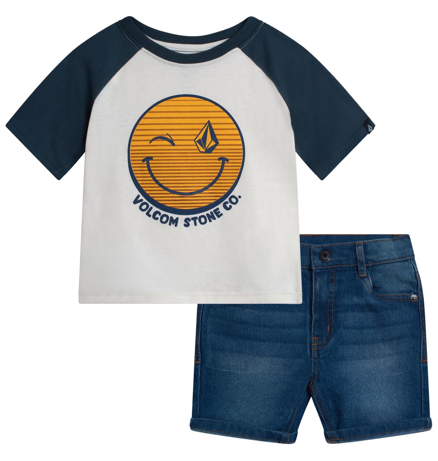 Volcom Toddler Boys Graphic Tee &amp; Denim Shorts Summer Outfit Set (12M-7) | Super-Soft Breathable Fabric, Reinforced Belt-Loop Waistband Built for Daily Play, Easy Pairing with Everyday Summer Wear