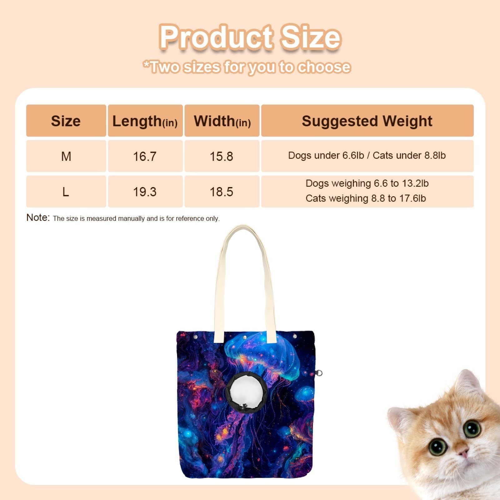 Pet Canvas Shoulder Bag Soft-Sided,Dog Purse Carrier for Small Dogs and Cats, Portable Pet Handbag with Adjustable Hole, Pet Washable Travel Tote Bag,Glowing Purple Jellyfish 19.3''x16.5''