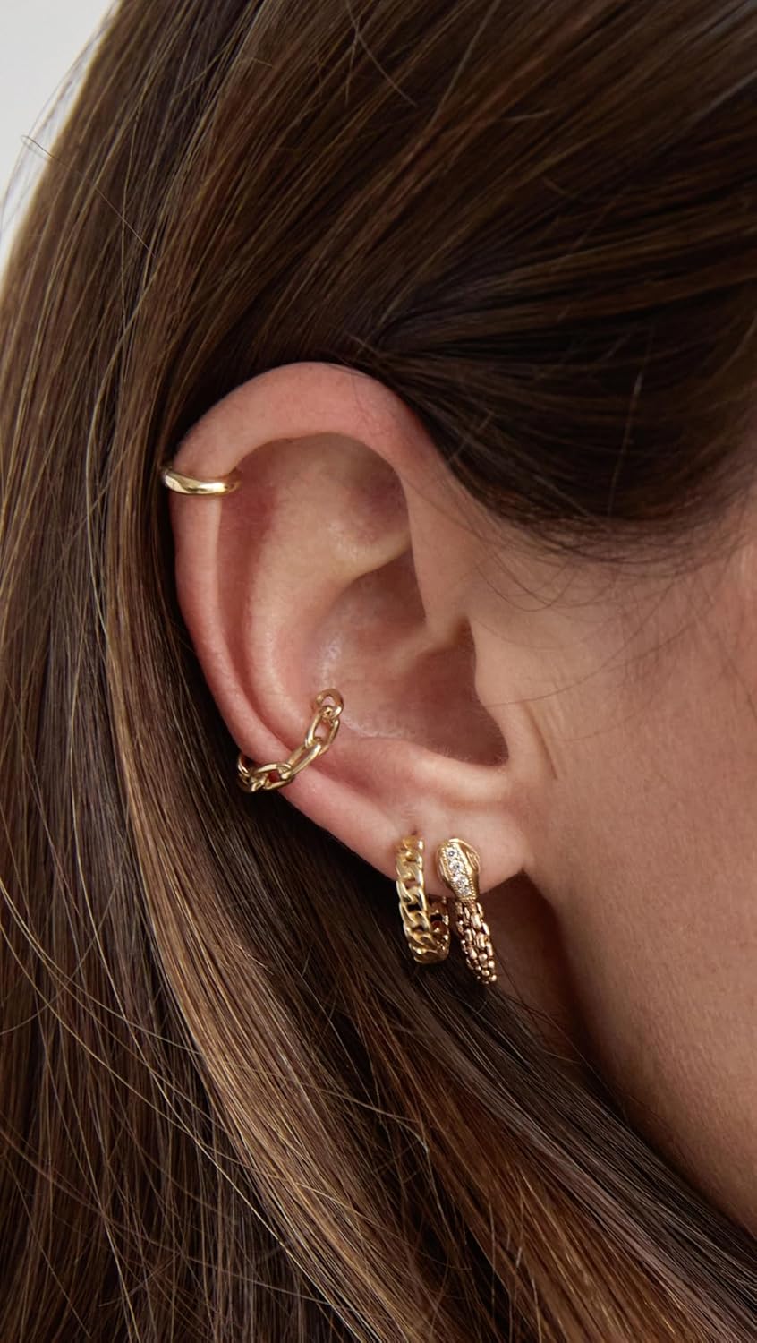 Zoe Chicco Women's 14k Curb Chain Hinged Huggie Hoops, Yellow Gold, One Size - Image 4