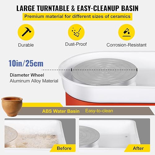 Miniatura 3 de Rueda de cerámica eléctrica con bandeja para trabajos de cerámica - Herramienta de arcilla de bricolaje para arcilla de cerámica