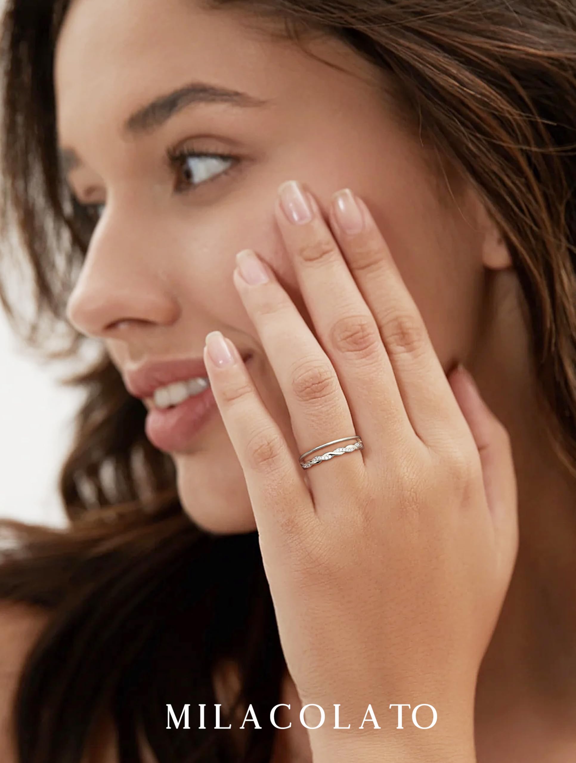 MILACOLATO 925 Bague en Argent Sterling Délicate Torsadée Zircone Cubique éternité Promesse Alliance Bague Bague de pouce Réglable Bague en Or Rose Or Argent Bague pour Femmes Dames Filles
