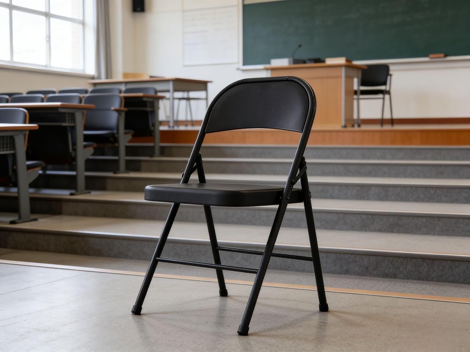 All-Steel Metal Folding Chair, Double Support, Black, 2-Pack