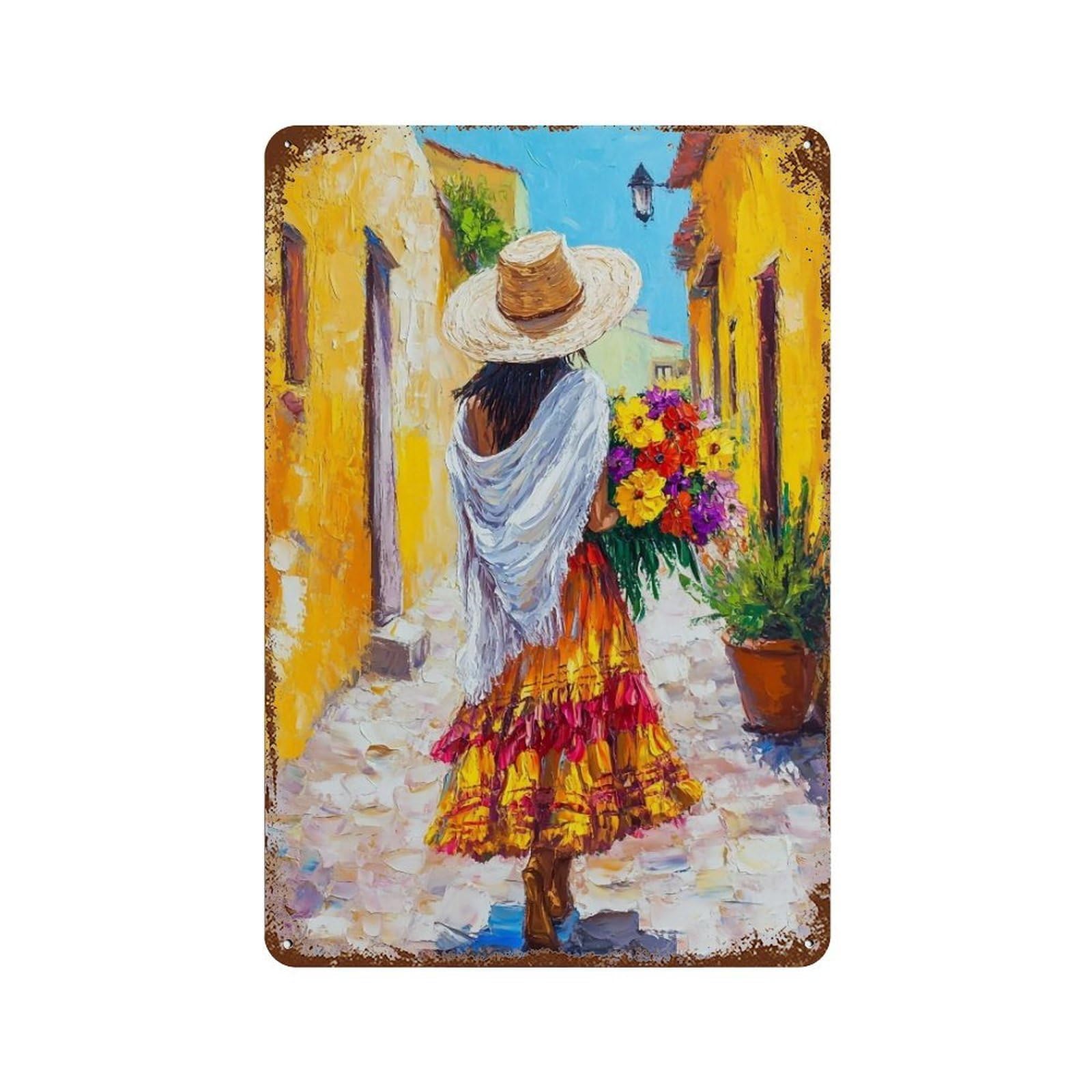 HDURYEYRYY Warm Alley With Blooms 04 Wall Retro Iron Vintage Art Metal Tin Sign Poster Modern Home Cofffee Club Art Bar Shop Decor 30x20cm
