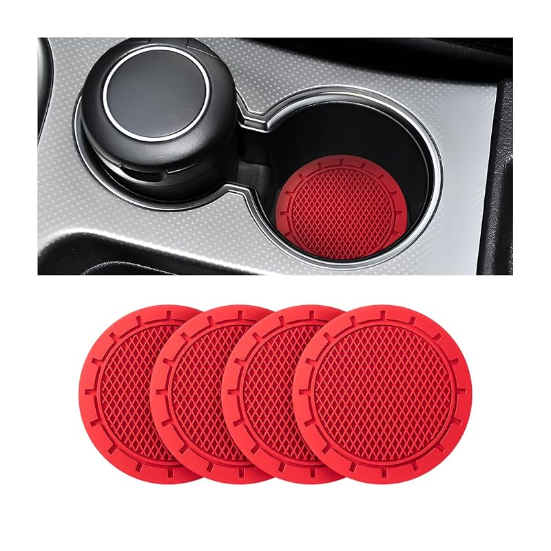 Porta-Copos para Veículo em PVC, Redondo, Estilo LK, Vermelho, 7 cm, Kit com 4