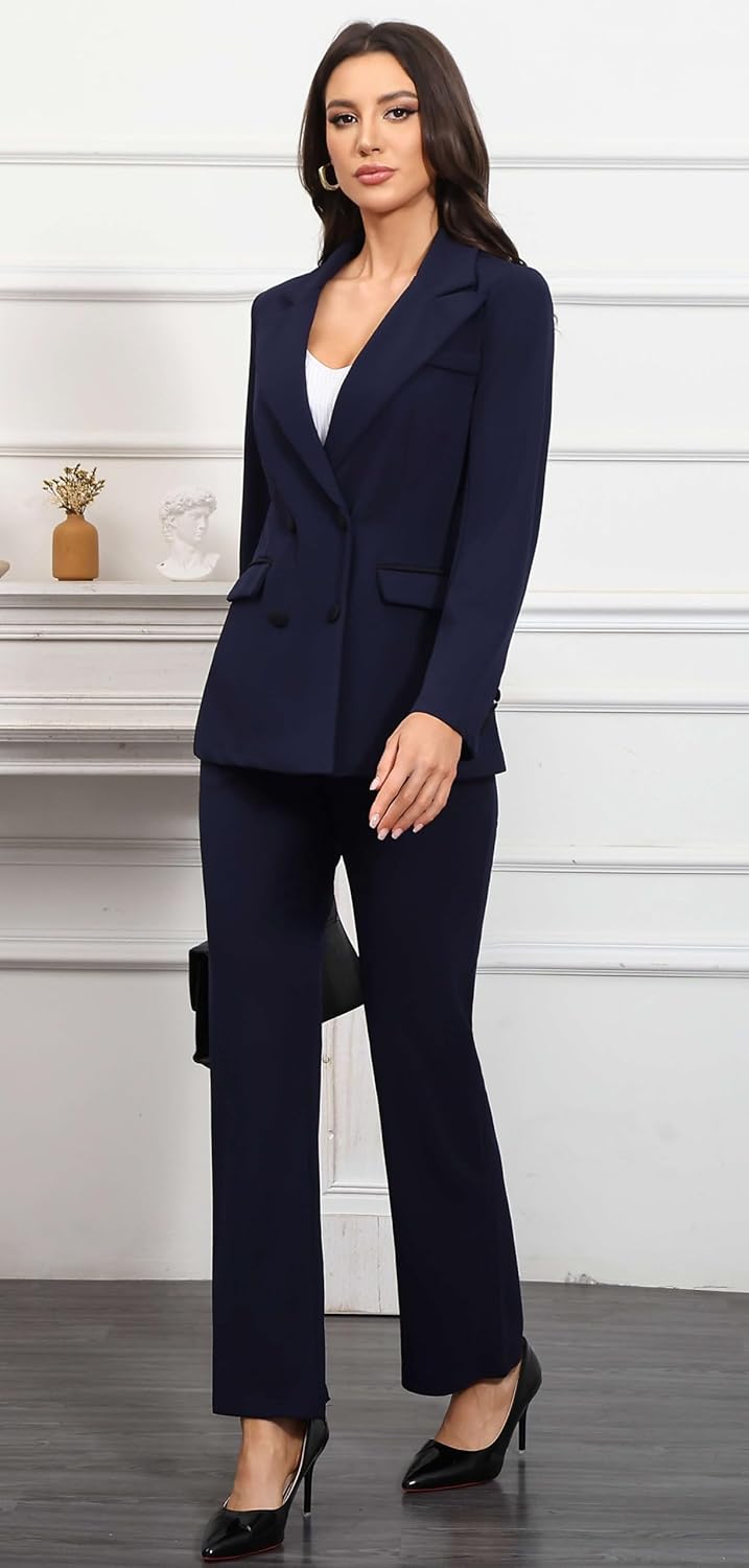 Women's Business Pant Suits 2 Piece Blazer Set Double Breasted Casual Work Office Outfits - Image 4