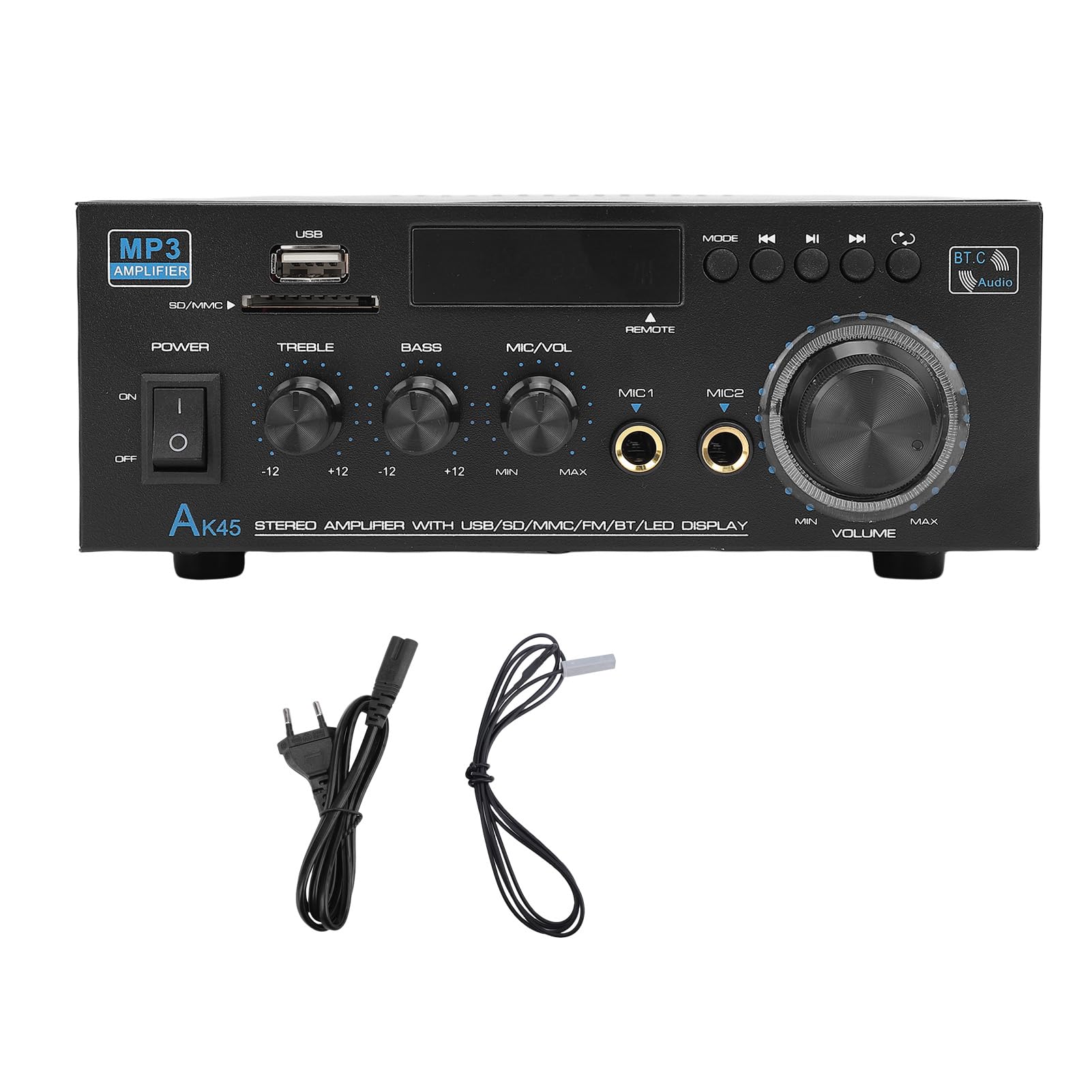 Amplificatore Stereo Audio 2.0, Ricevitore da 400W di Picco | Amplificatore Bluetooth con USB, scheda di memoria, AUX, ingresso microfono, per sistema di altoparlanti Home Theater