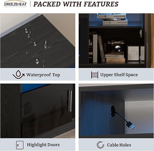 Miniatura 5 de BREEZEHEAT Soporte de TV con chimenea eléctrica, centro de entretenimiento LED, soporte de TV de 70 pulgadas con chimenea eléctrica de 36 pulgadas,