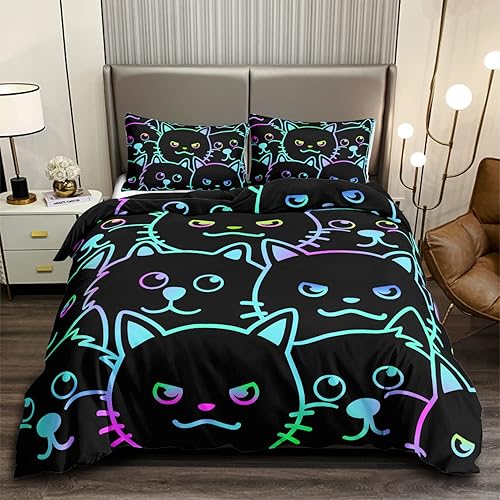 Miniatura 132 de Cartoon Cat Comforter Cover Set - Queen Size, Gradient Line Cat Bedding Set with Zipper for Kids Teens Boys Girls Adult Room Decor - 1 Quilt Cover 2
