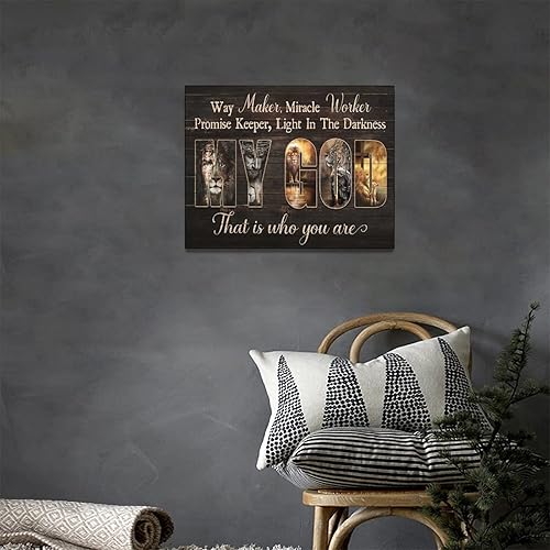 Miniatura 3 de Arte de pared de Jesús Jesús religioso Jesús, decoración de pared, cruz de león y cordero, lienzo impreso con citas cristianas, decoración de pared