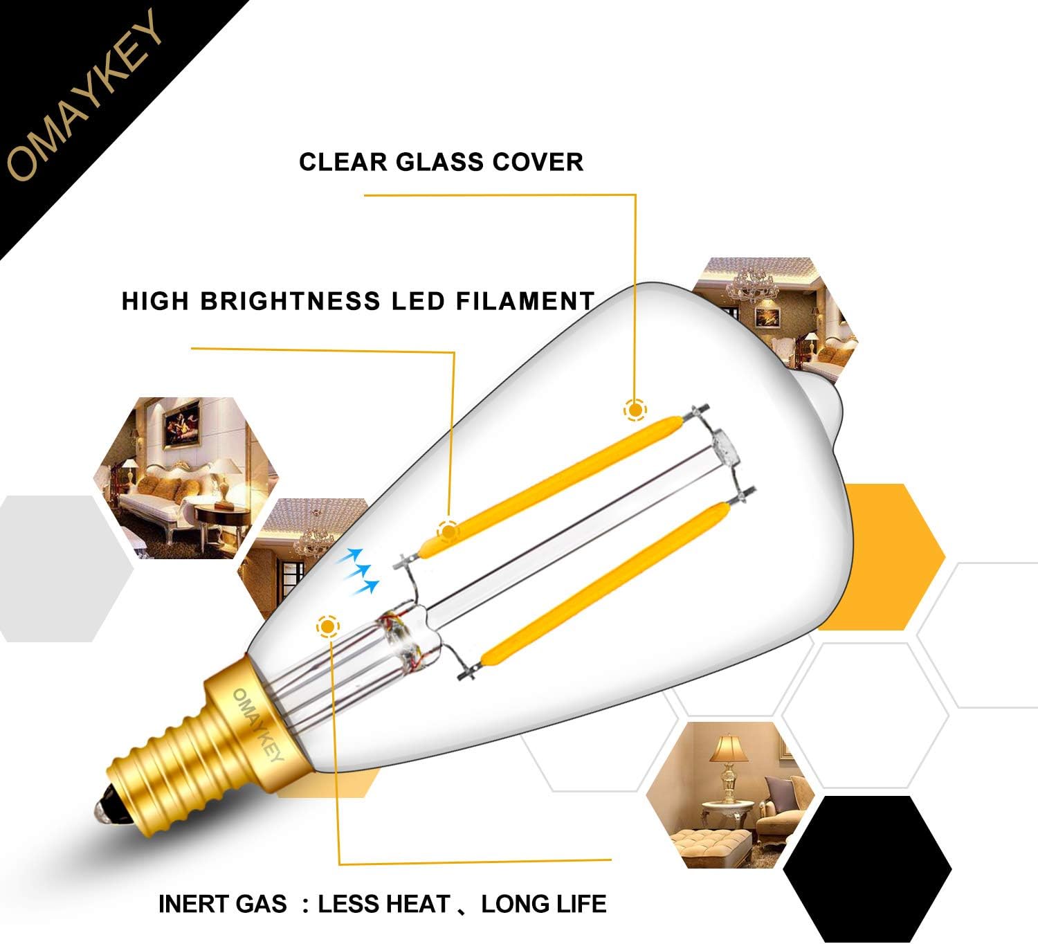 Blасk Frіdау 🔥 OMAYKEY 2W LED Candelabra Bulb 3000K Soft White, 30W Equivalent 300 Lumen, E12 Base Dimmable LED Filament Light Bulbs, Vintage Edison ST48 Clear Glass Decorative Chandelier Light Bulbs, 8 Pack TOP оƒƒERS OMAYKEY 2W LED Candelabra Bulb 3000K Soft White, 30W Equivalent 300 Lumen, E12 Base Dimmable LED Filament Light Bulbs, Vintage Edison ST48 Clear Glass Decorative Chandelier Light Bulbs, 8 Pack
