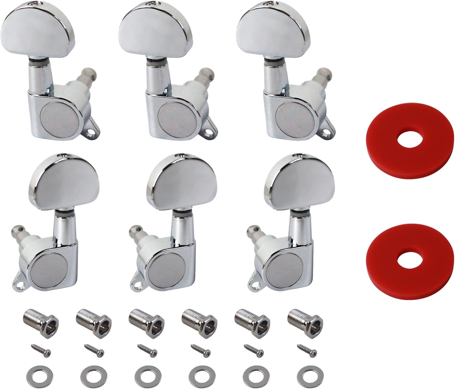 YMC TP20 Series 6 Pieces Guitar Parts 3 Left 3 Right Machine Heads Knobs Guitar String Tuning Pegs Machine Head Tuners for Electric or Acoustic Guitar With 2pcs Strap Locks,Chrome : Musical Instruments