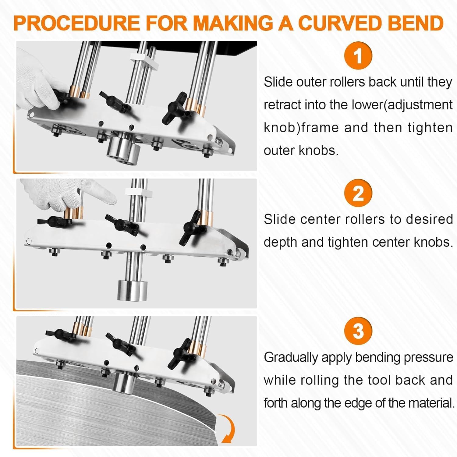 Three-Station Edge Roller Bender, 0-90° Bending Angle, Hand Tools Standing Seam Roofing Tools Adjustable for Making 5/8" to 4" (16 to 102 MM) Bends in 29 to 22-Gauge Steel (Silver)