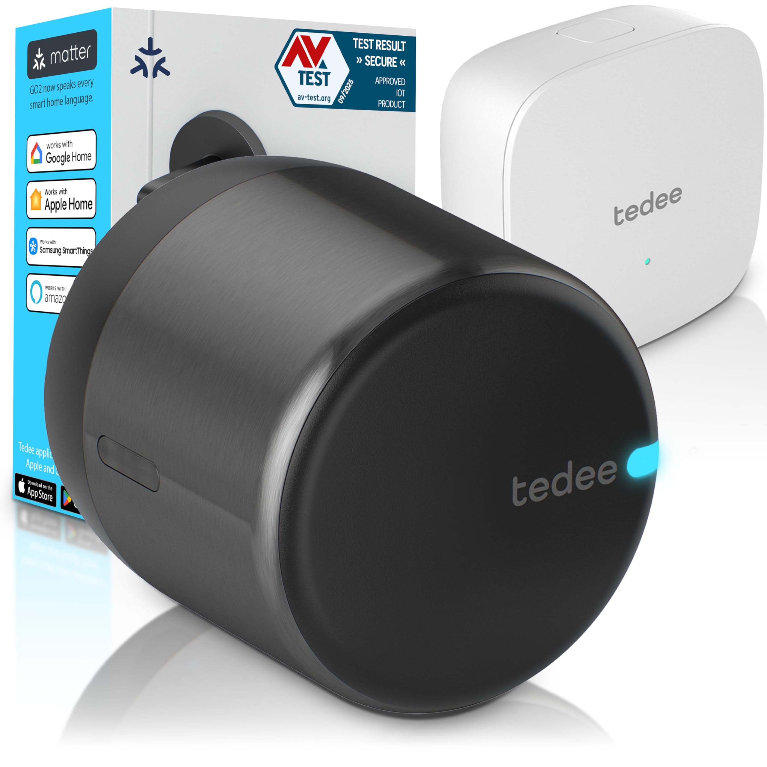 Tedee GO2 Alu Serrure Intelligente Connectée WiFi Bluetooth Retrofit | Bridge Accès à Distance, Entrée sans Clé, Verrouillage Automatique | Compatible Matter, Alexa, Google Home, Apple, SmartThings