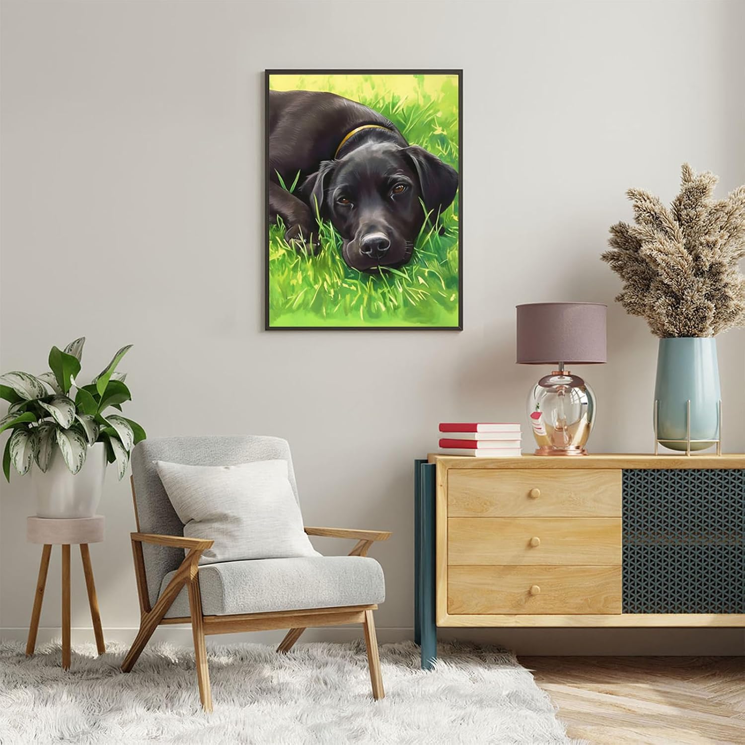 KAYEIUU Funny Black Labrador Dog Diamond Painting Kits for Adults, DIY 5D Animal Diamond Art Full Drill for Adult, for Beginner Home Wall Decor Gift 12x16 inch