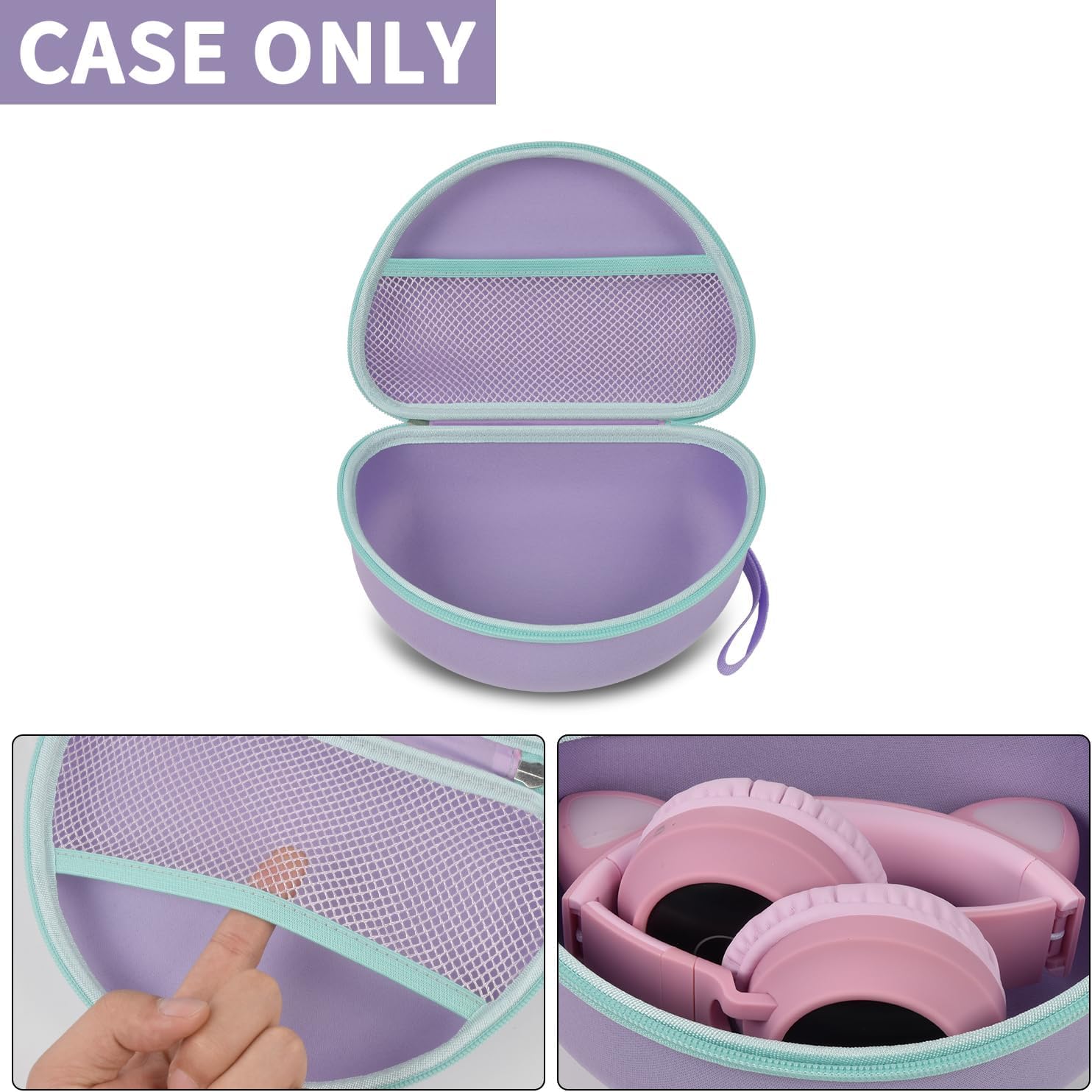 Headphone Case for Riwbox CT-7 Pink/for Jack CT-7S Cat Green 3.5mm/ for iClever IC-HS01/for Picun/for FosPower Bluetooth Wireless Over-Ear Headphones Headset Box Only,Purple - Image 2