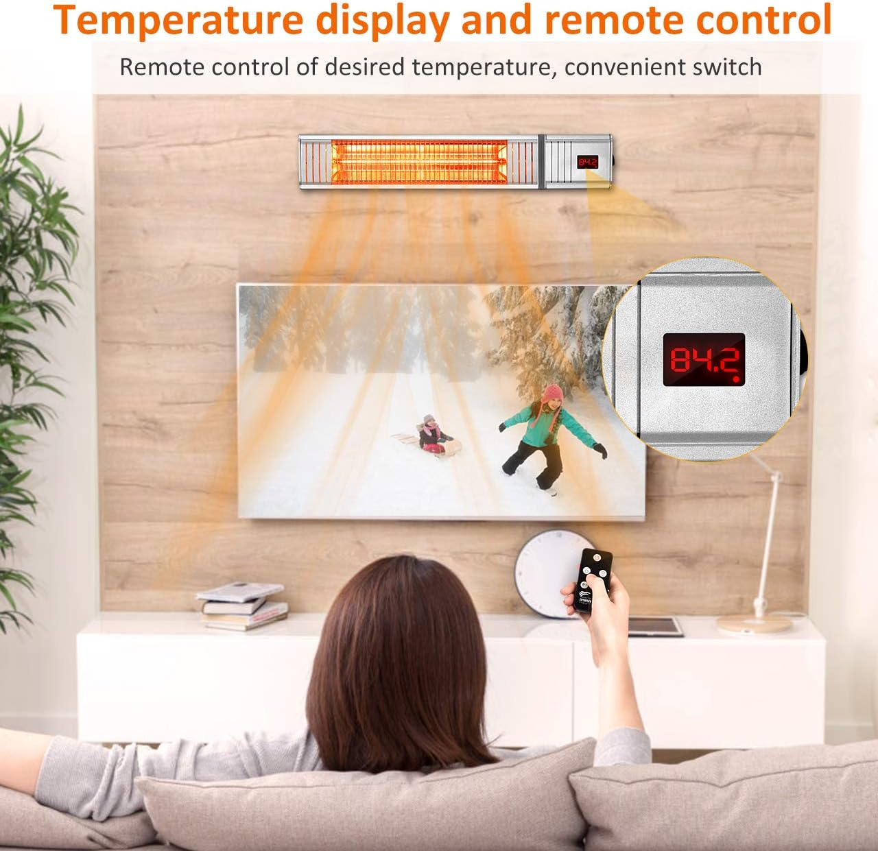 Patio Heater - Outdoor Heater w/3s-Fast Heating & Remote Control, Electric Patio Heater w/24H Timer Auto Shut Off, Super Quiet Wall-Mounted Space Heater for Large Room, Garage, Backyard, Office, 1500W