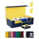 ZLCA Deck Storage Box with Dice Case, Large Card Deck Case for TCG Magic Sports Game CardsBlue&Yellow