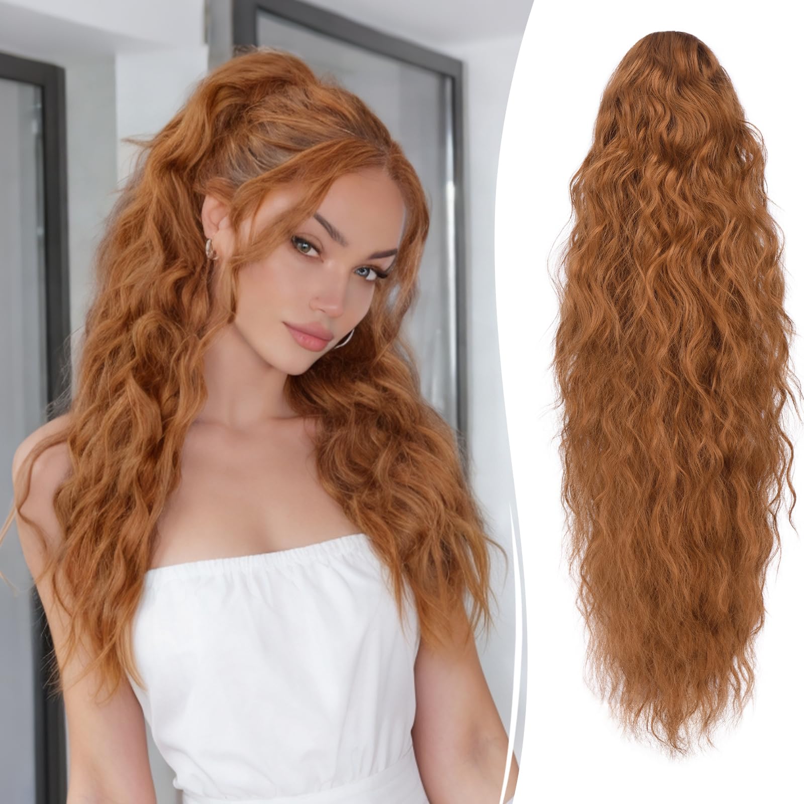Coda Capelli Extension con Pinza - Coda Finta Capelli Ricci Ondulati 65 cm Exten