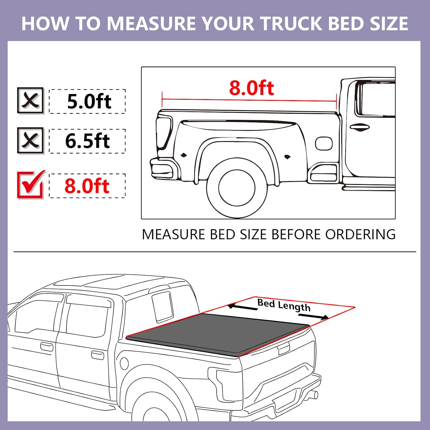 Soft Quad Fold 8' Truck Bed Cover Compatible for 2015-2025 Ford F-150 Vinyl Tonneau Cover