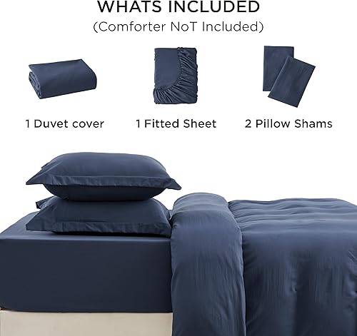 Vista 340 de Bedsure Funda de edredón azul pizarra tamaño Queen – Juego de ropa de cama extra suave prelavada similar al algodón, incluye 1 funda de edredón