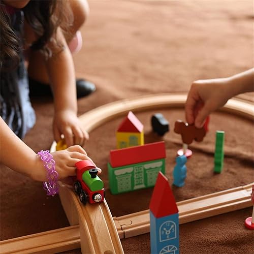 Miniatura 5 de SainSmart Jr. Juego de tren de madera para niños pequeños con vías de tren de doble cara para Brio, Thomas, Melissa y Doug, tren de juguete de