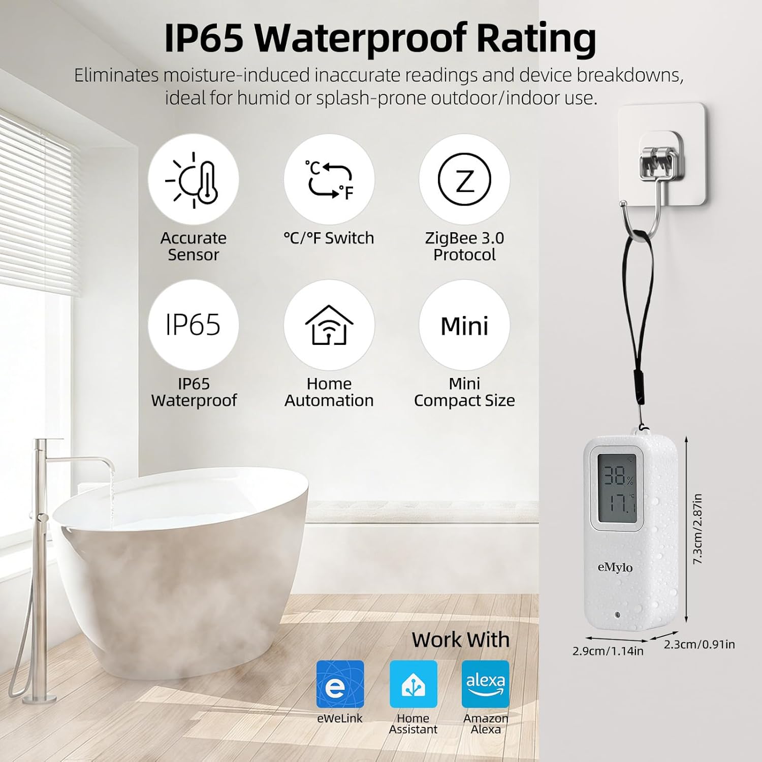 eMylo Zigbee Temperature Humidity Sensor, IP65 Waterproof LED Smart Thermometer Hygrometer for Home Automation, Remote Monitoring, Hub Required, Compatible with Echo Devices with Zigbee Hub Built-in 3 71AaBVP9ViL. SL1500