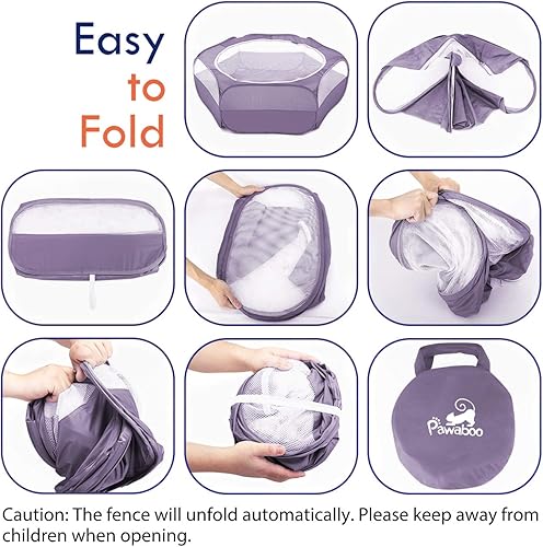 Miniatura 2 de Pawaboo Small Animals Playpen, Waterproof Small Pet Cage Tent with Zippered Cover, Portable Outdoor Yard Fence with 3 Metal Rod for Purple