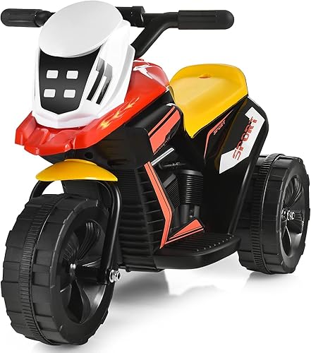 OLAKIDS Motocicleta de paseo de 6 V, motor eléctrico para niños con pedal de pie, música, bocina, adelanteatrás, juguete de triciclo alimentado por