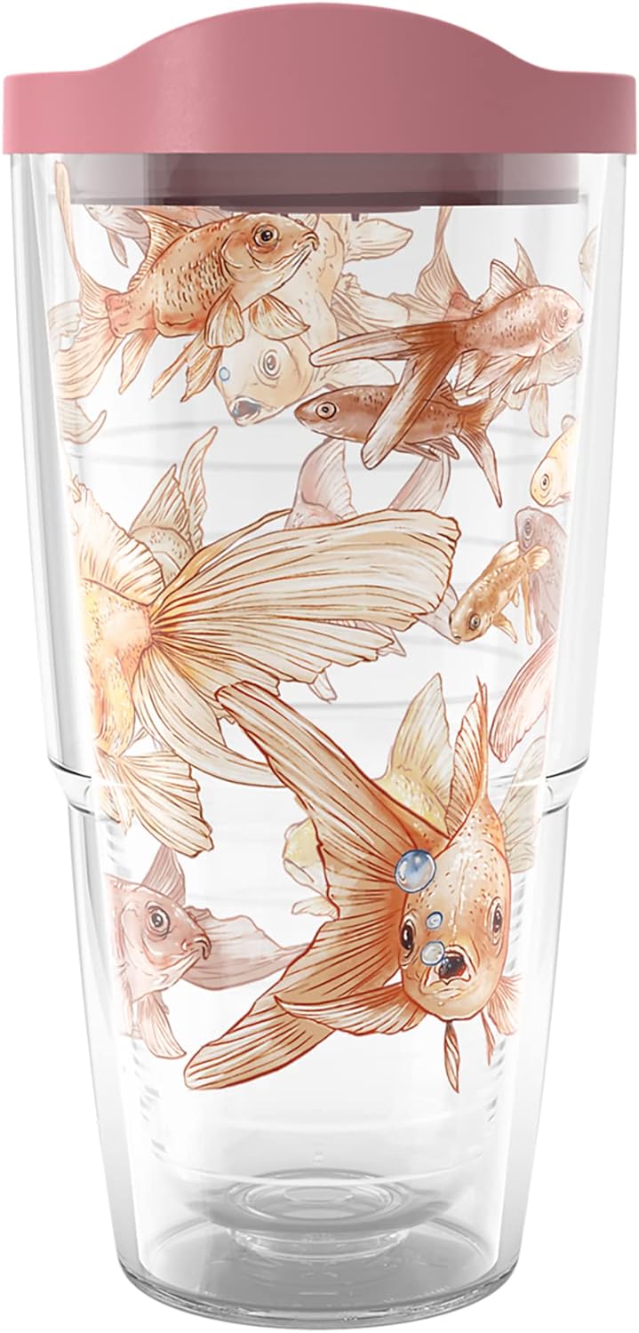 Tervis Here Fishy Fishy Goldfish Made in USA Double Walled Insulated Tumbler Travel Cup Keeps Drinks Cold & Hot, 24oz, Classic