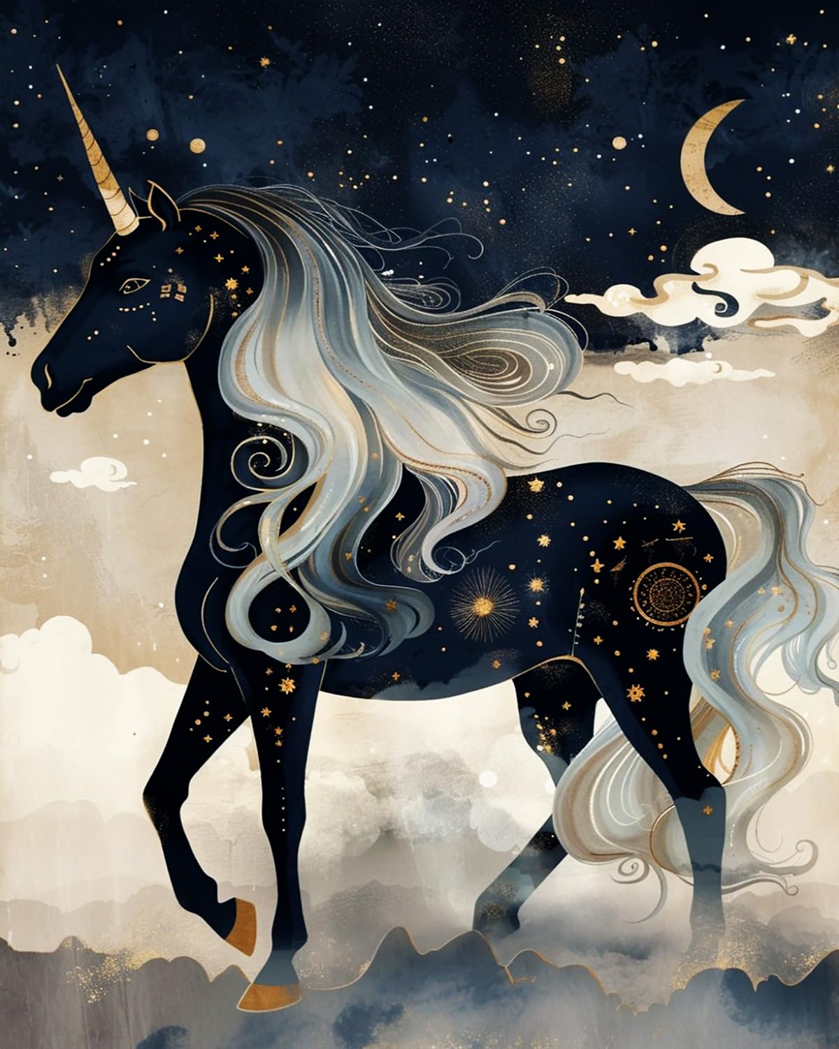Liubaishi Black Paint By Numbers For Adults, Star And Moon Unicorn, 40X50 Cm Acrylic Canvas Kit With Brushes And Paints