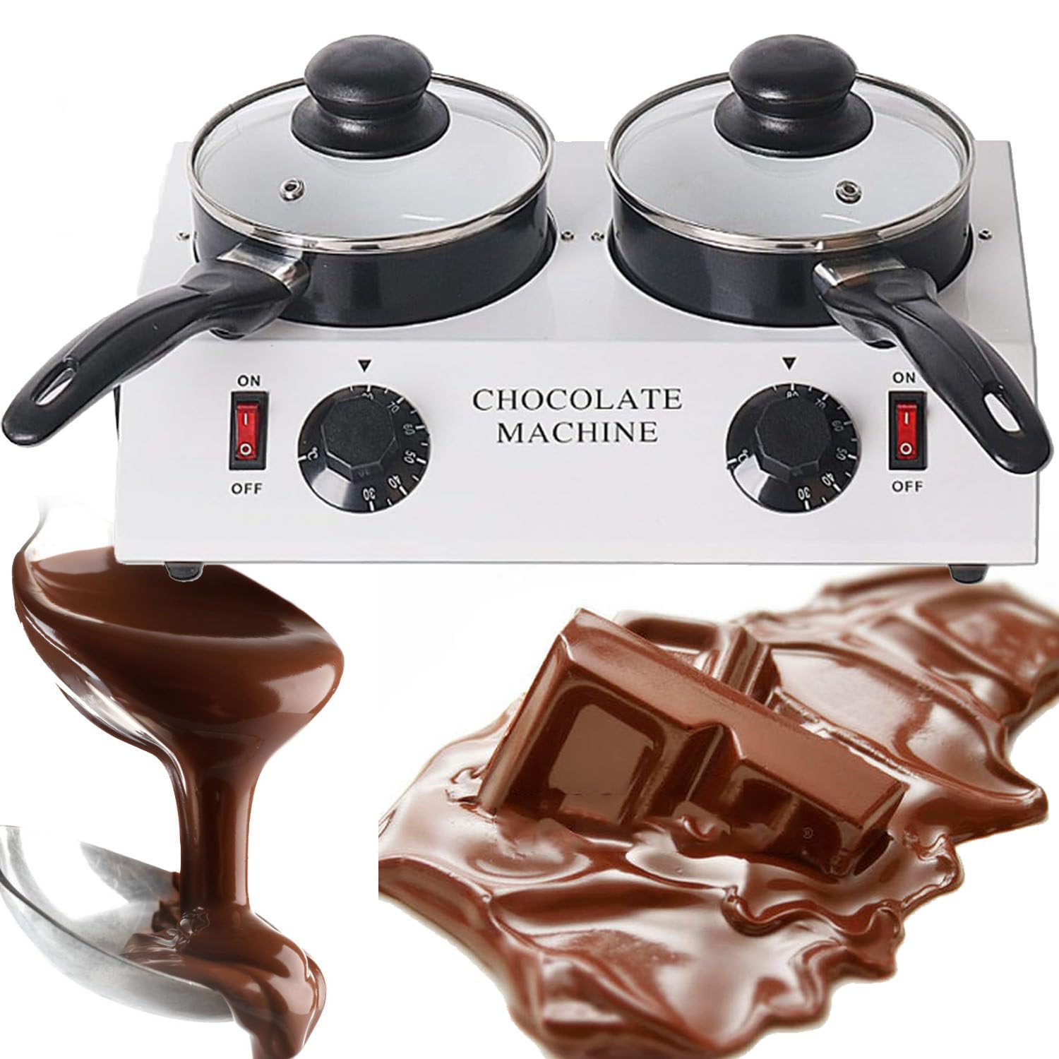 Machine à TempéRer Chocolat avec 2 Pots, Machine à Fondre le Chocolat Commerciale 80 W, Pot à Fondre Chocolat éLectrique, TempéRature Constante 30-80 ℃, pour Bonbons au Chocolat