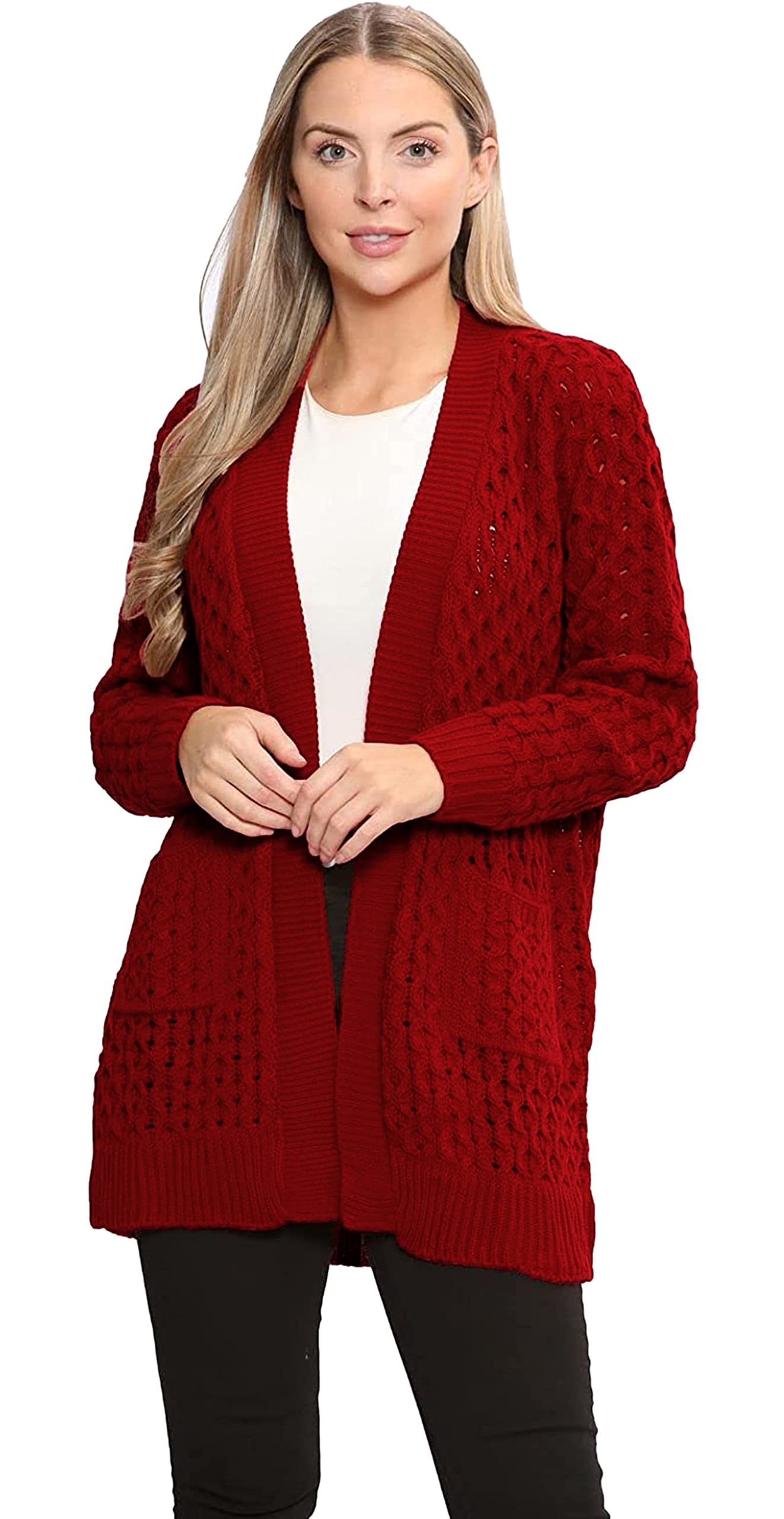 Crazy Girls Womens Crochet Knitted Boyfriend Cardigan, Wine, SM (UK 8-10)