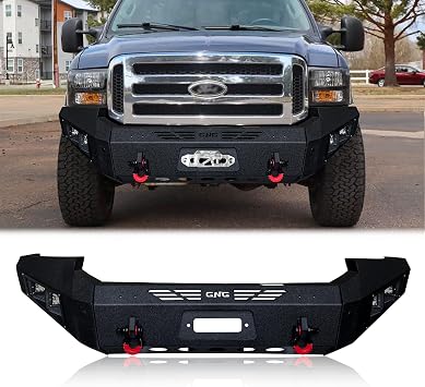Front Bumper Compatible with 2005-2006-2007 F-250/F-350/F-450/F-550 Pickup Truck with 13000Ibs Winch Plate and 4.75T D-Rings and Spotlights Front Bumper No Light Bar