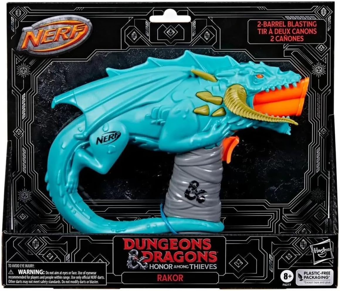 Dungeons & Dragons Rakor Blaster, 4 Elite 2.0 Darts, Kids Outdoor Games, D&D Blaster Toys for Ages 8 & Up