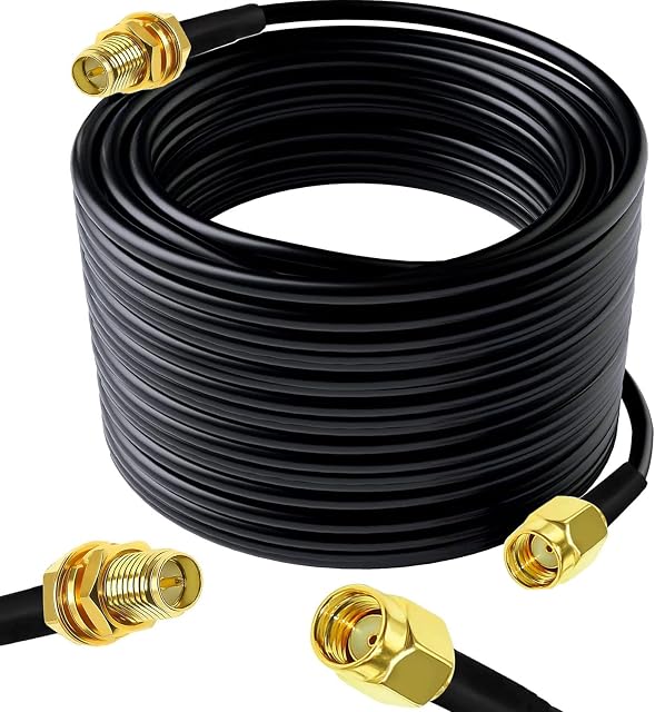RUNCCI-YUN 10m 33ft RP-SMA WiFi antenna extension cable,RP-SMA Male to Female Cable, Coaxial Cable Connector Antenna Adapter(Black) for Wireless LAN Router Bridge & Cellular Antenna, Not for TV