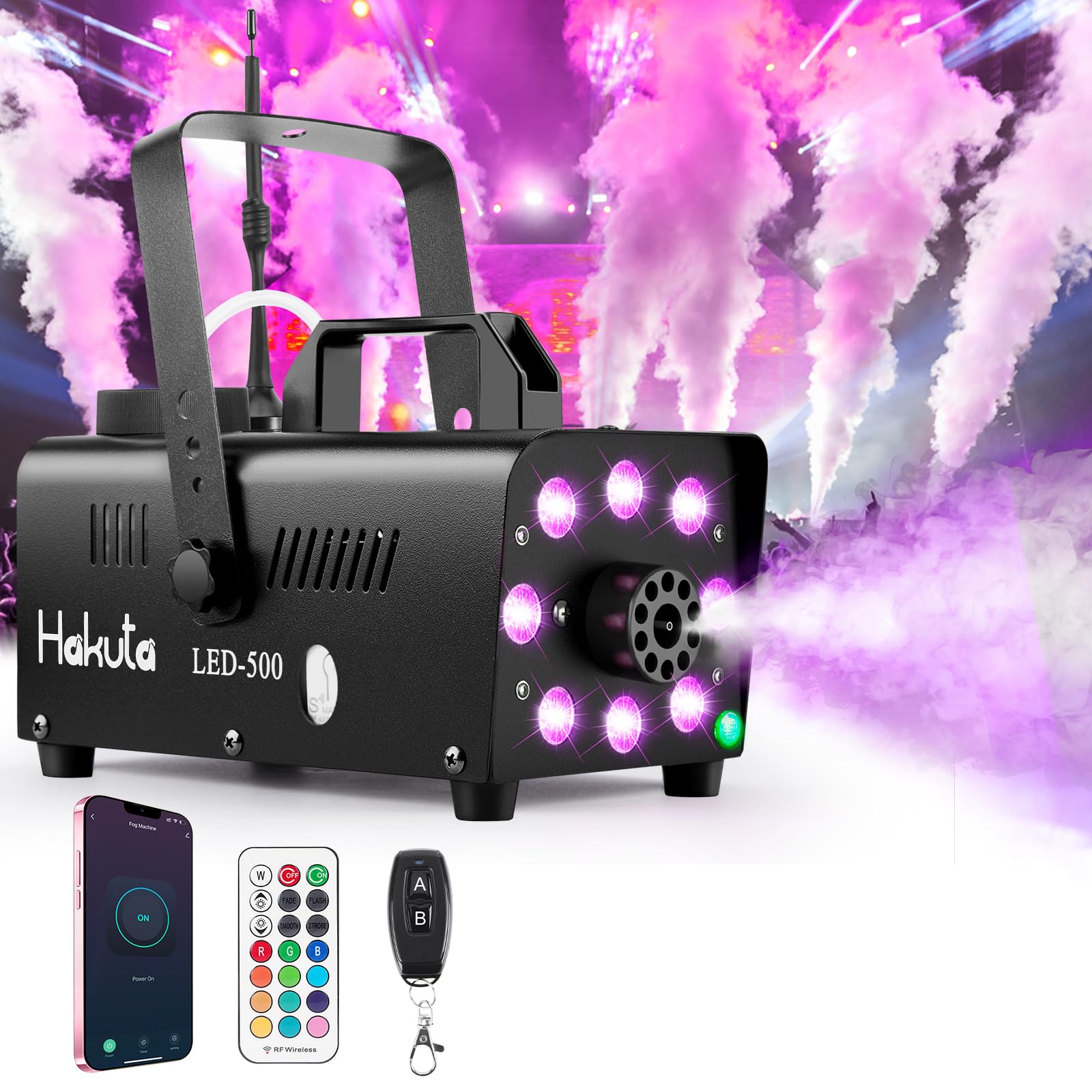 Hakuta Machine à fumée Contrôl par App, Machine à fumée avec 13 lumières LED colorées, puissance de 2000CFM avec 2 télécommandes sans fil, parfait pour mariage, Halloween et spectacles