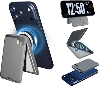 isee MagSafe Wallet with Stand for iPhone 17/16/15/14/13/12, 5-Card Holder with RFID Blocking, Adjustable Magnetic Phone Wallet, MagSafe Sticker Included, Gray