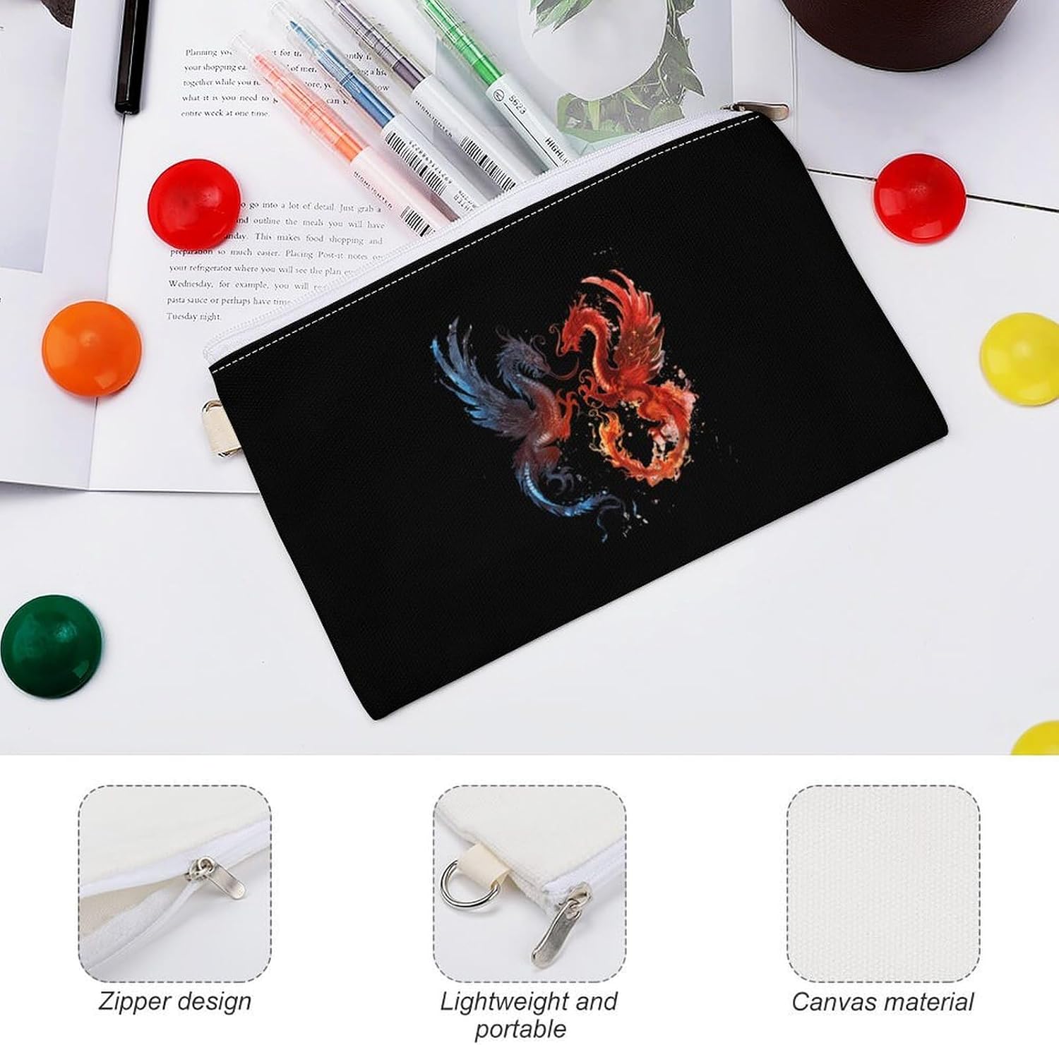 Water And Fire Dragon Coin Purse Pouch Change Holder With Zip Canvas Clutch Card Wallet for Women Men